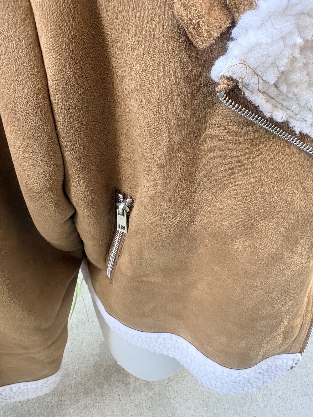 Women's Tan Faux-Suede Shearling Jacket
